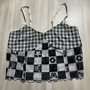 mesh checkered crop tank top